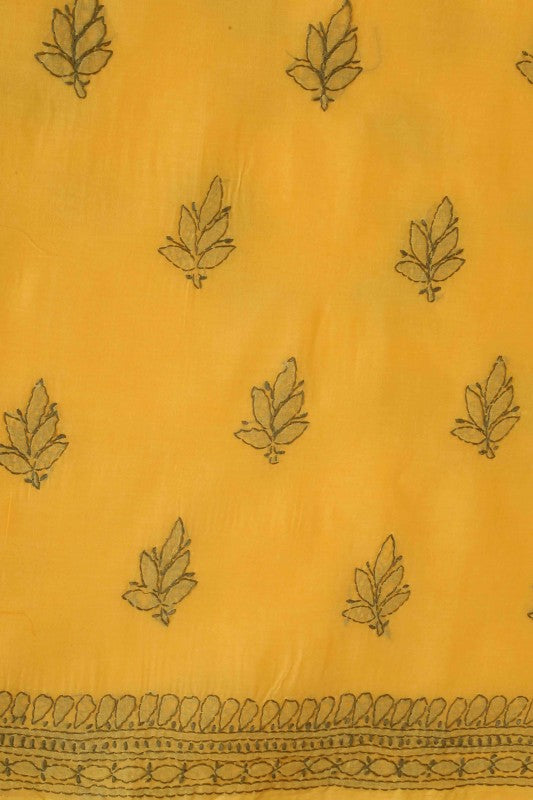 Ada Hand Embroidered Yellow Cotton Lucknowi Chikan Unstitched Suit Piece-A211122
