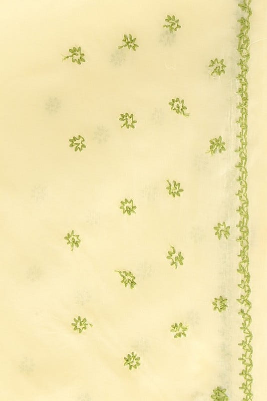 Ada Hand Embroidered Lemon Cotton Lucknow Chikan Saree with Blouse A408730