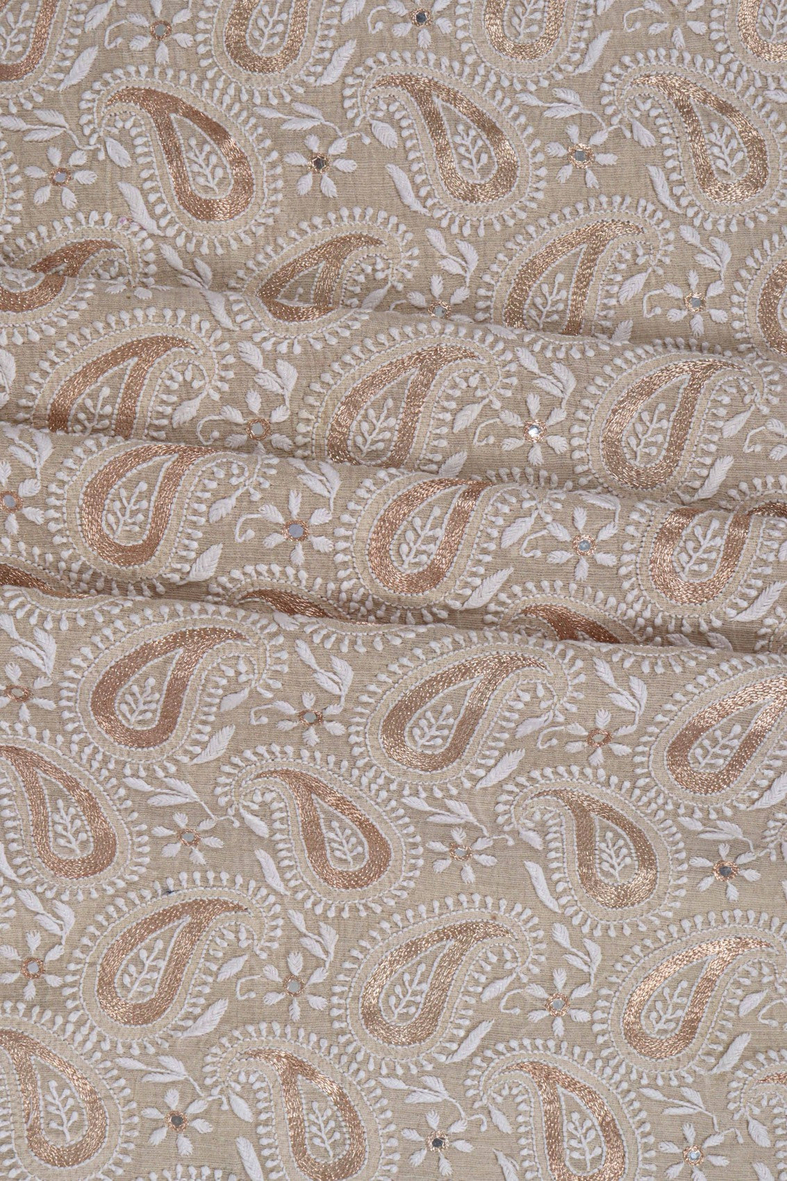 Ada Hand Embroidered Natural Fawn Tissue Lucknowi Chikankari Unstitched Kurta Piece With Zari Work 01A216075