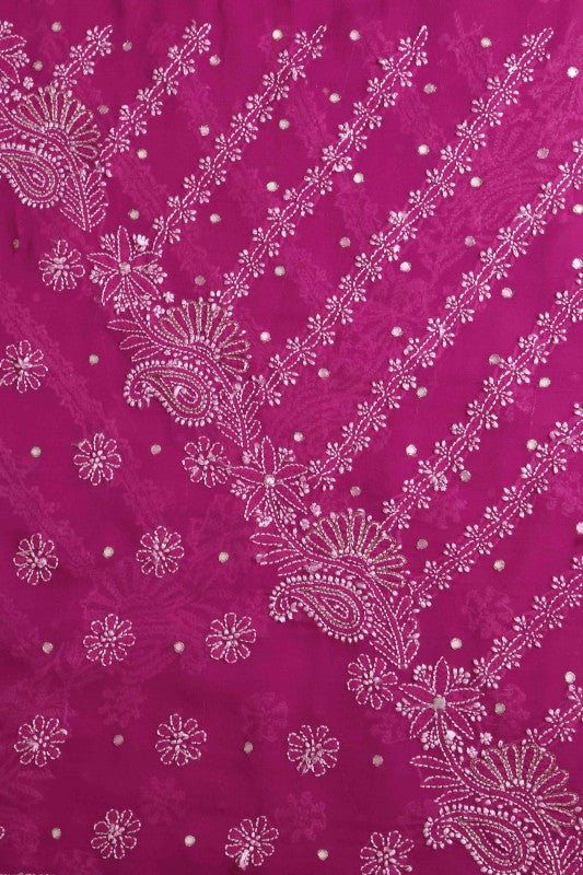 Ada Hand Embroidered Magenta Pure Georgette Lucknowi Chikankari Saree/Blouse With Mirror Work A547583