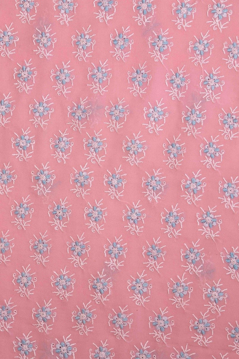 Ada Hand Embroidered Rose Pink Pure Georgette Lucknowi Chikan Unstitched Kurta Piece A98840