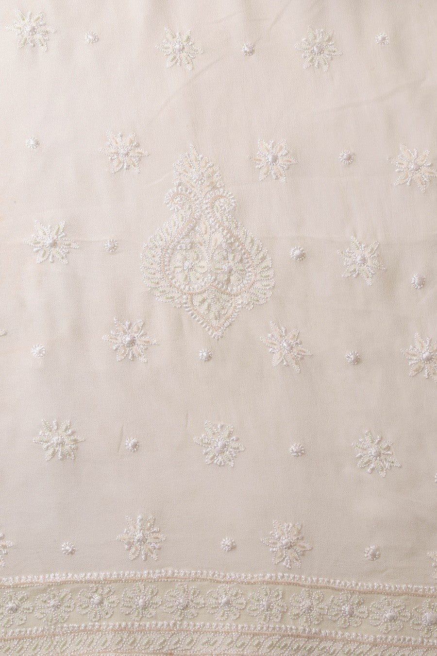 Ada Hand Embroidered White Pure Georgette Lucknowi Chikan Unstitched Kurta Dupatta Set With Pearl Work-A621919