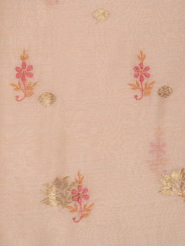 Ada Hand Embroidered Peach Chanderi Lucknowi Chikankari Unstitched Kurta Dupatta Set A622156