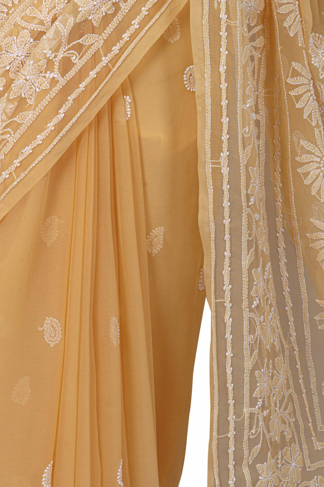 Ada Hand Embroidered Fawn Georgette Lucknowi Chikankari Saree With Blouse A521884