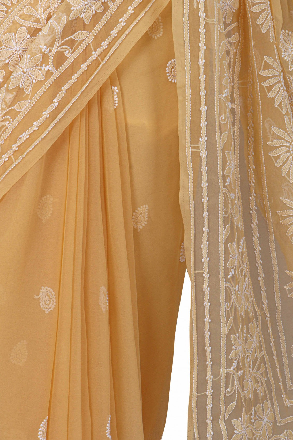Ada Hand Embroidered Fawn Georgette Lucknowi Chikankari Saree With Blouse A521884