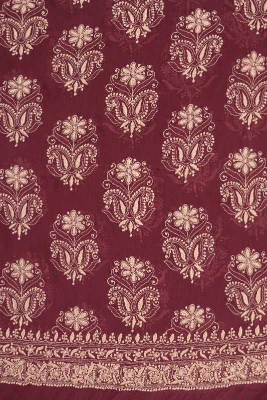 Ada Hand Embroidered Wine Pure Georgette Lucknowi Chikan Unstitched Suit Piece A59261