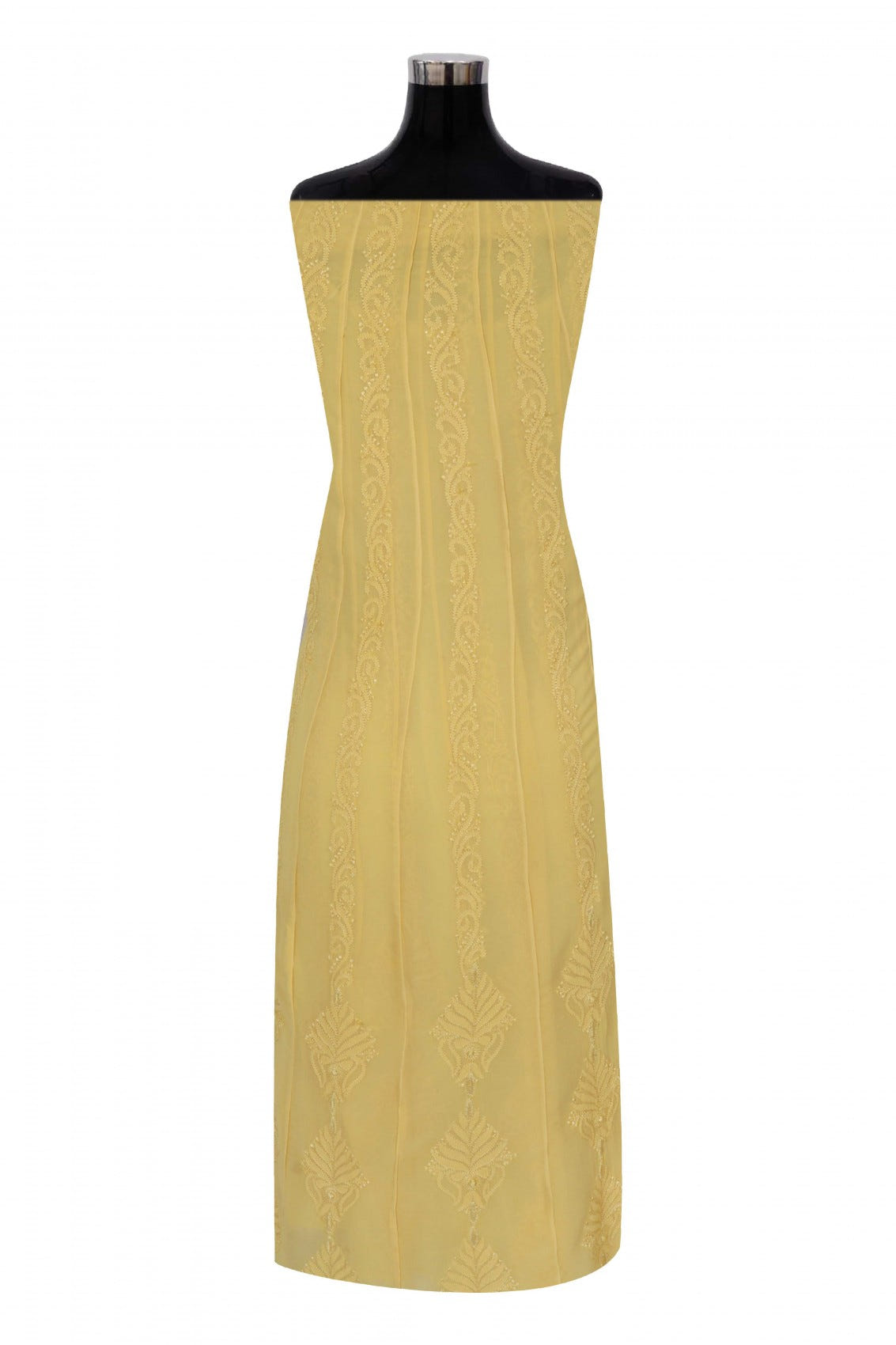 Ada Hand Embroidered Yellow Georgette Lucknowi Chikankari Semi-Stitched Anarkali Kurta Piece 01A180901