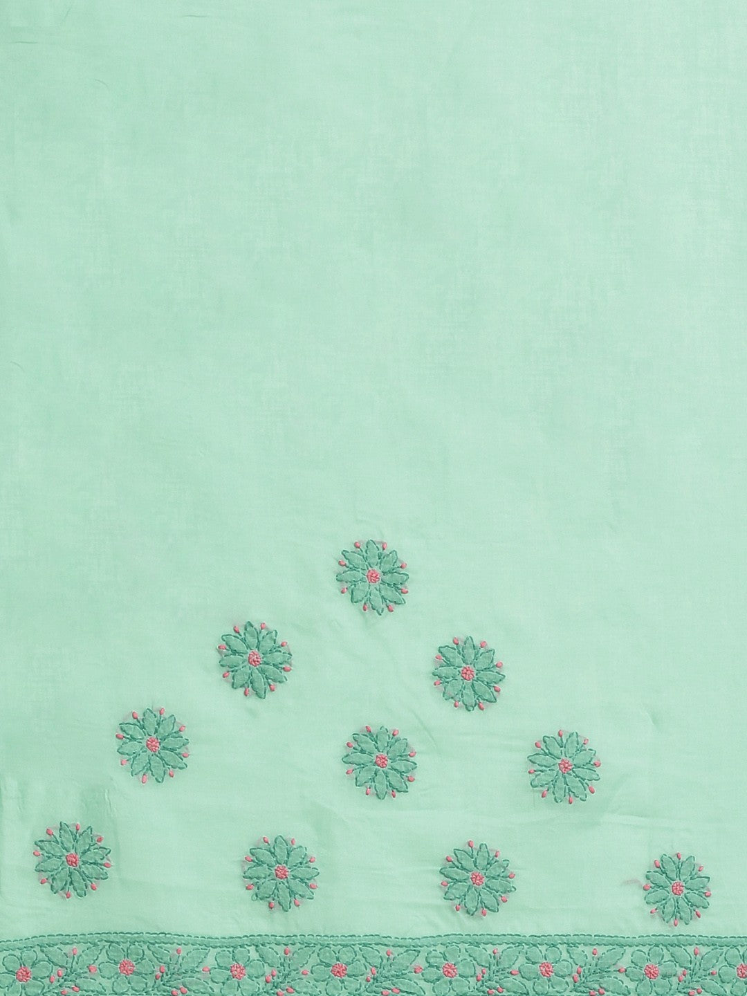Ada Hand Embroidered Sea Green Cotton Lucknow Chikan Saree With Blouse-A311207