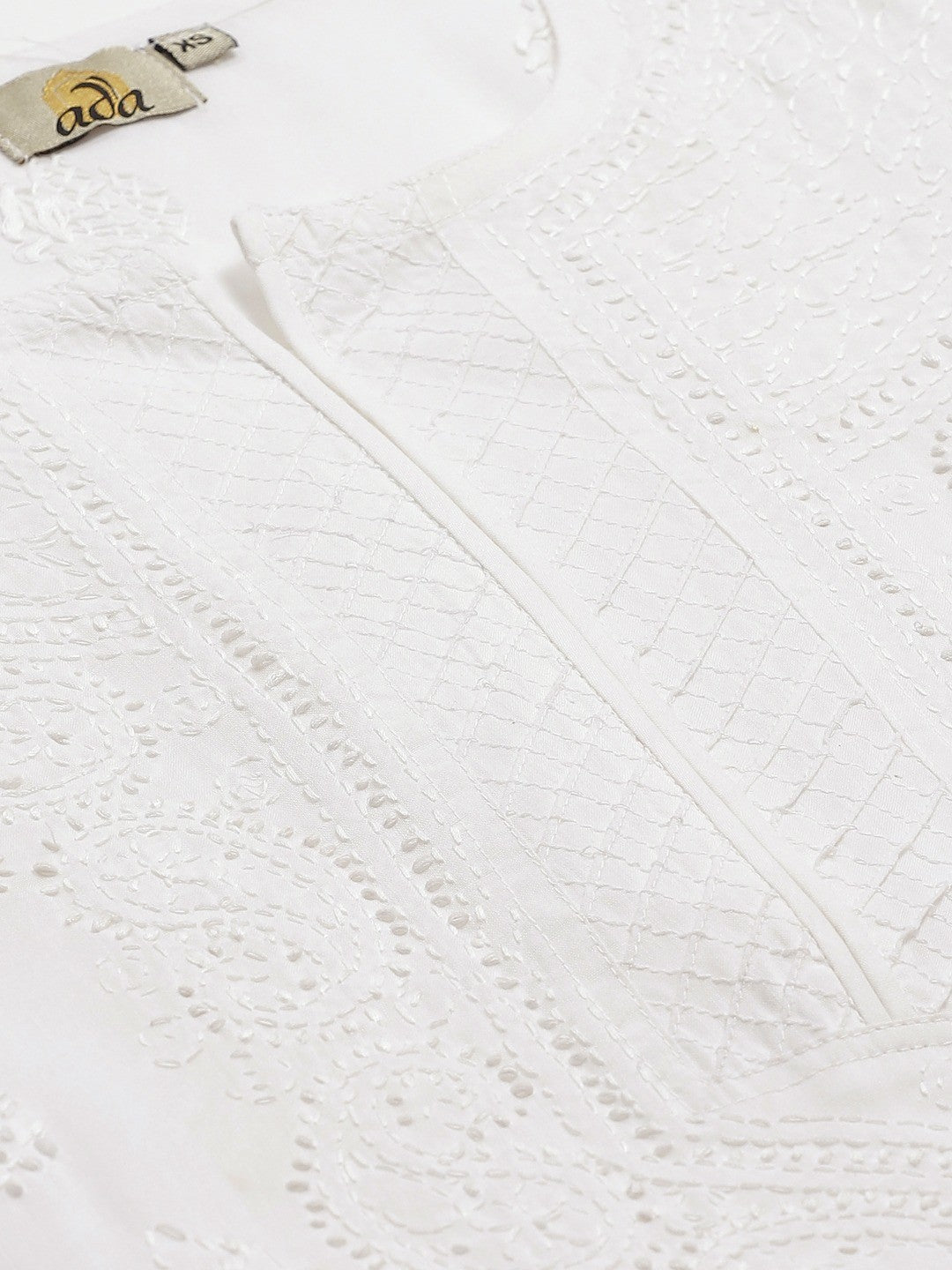 Ada Hand Embroidered White Cotton Lucknowi Chikankari Straight Kurta With Churidar Set A100550