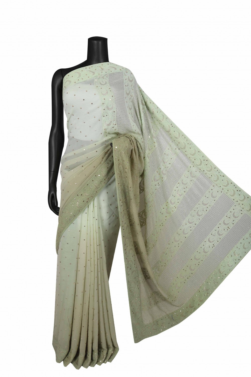 Ada Hand Embroidered Pistachio Green Pure Georgette Lucknowi Chikankari Saree/Blouse With Muqaish Work A580481