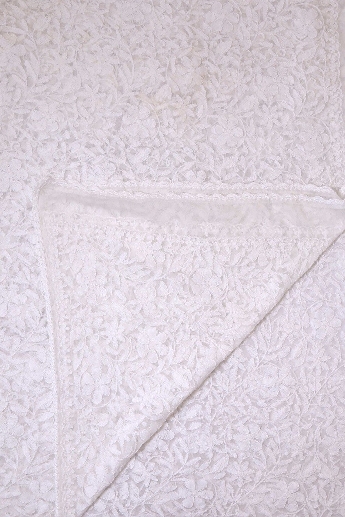 Ada Hand Embroidered White Net Lucknowi Chikankari Dupatta A567875