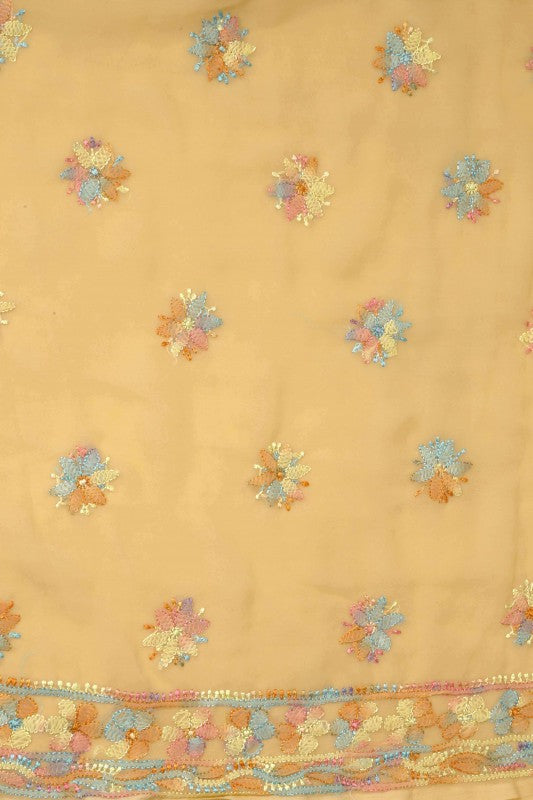 Ada Hand Embroidered Fawn Georgette Lucknowi Chikan Unstitched Suit Piece - A211198
