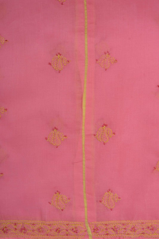 Ada Hand Embroidered Coral Pink Cotton Lucknowi Chikan Unstitched Suit Piece A609845