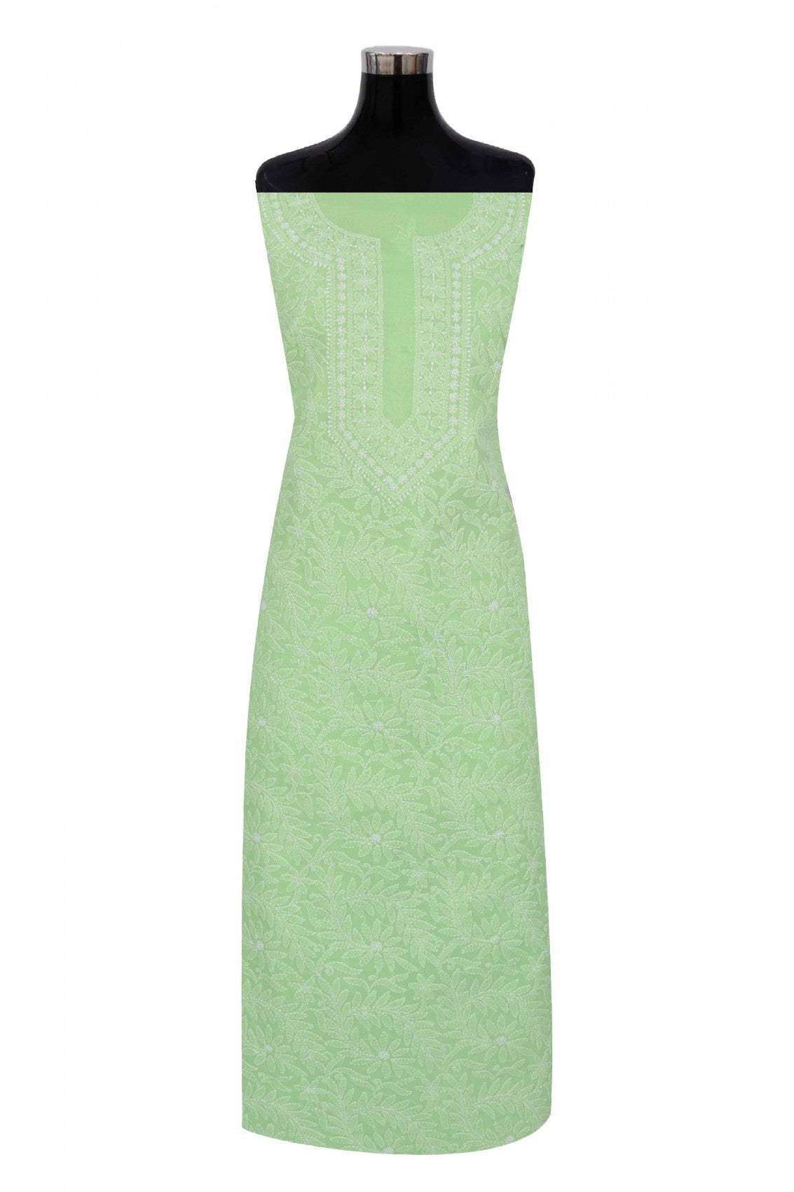 Ada Hand Embroidered Green Cotton Lucknowi Chikankari Unstitched Suit Piece 01A169959