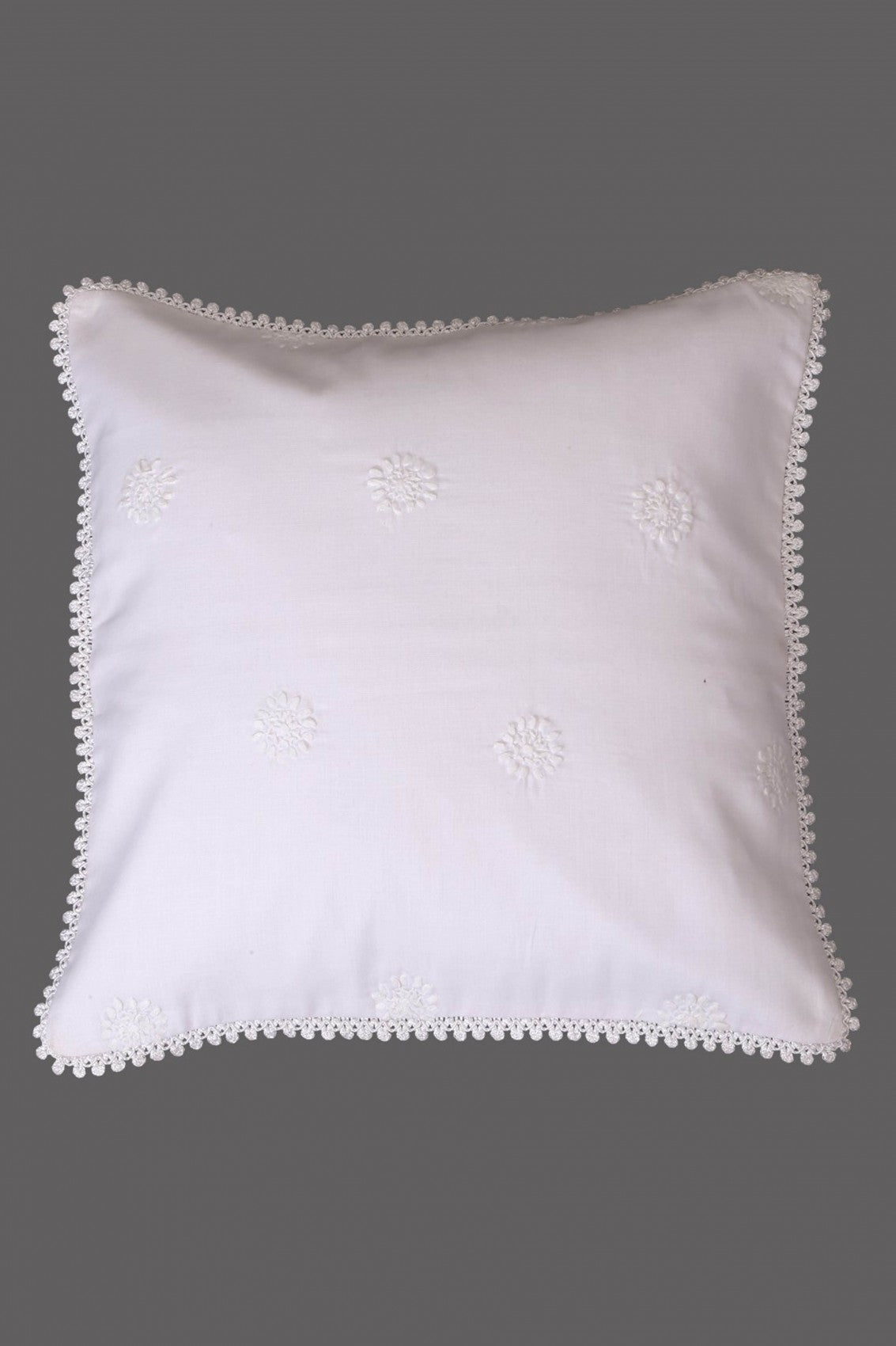 Ada Hand Embroidered White Cotton Lucknow Chikankari Cushion Cover Set Of 4- A464106