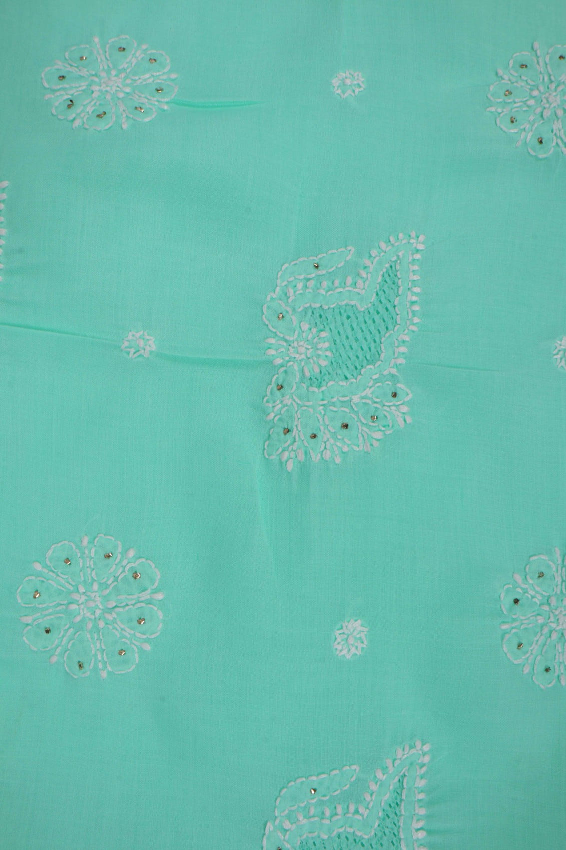 Ada Hand Embroidered Sea Green Cotton Lucknowi Chikankari Unstitched Suit Piece With Muqaish Work 01A204406