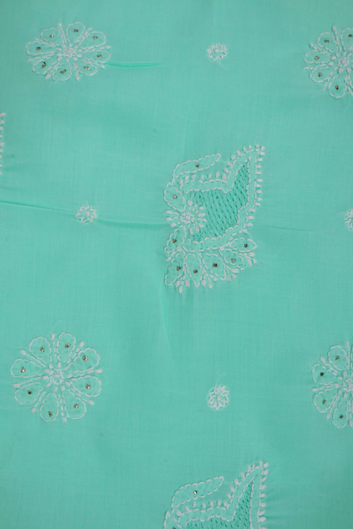 Ada Hand Embroidered Sea Green Cotton Lucknowi Chikankari Unstitched Suit Piece With Muqaish Work 01A204406