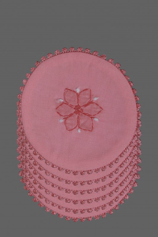 Ada Hand Embroidered Pink Cotton Lucknowi Chikankari Table Coaster-A611646