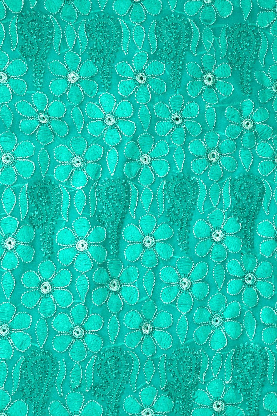 Ada Hand Embroidered Teal Green Georgette Chikan Unstitched Kurta Piece A611842