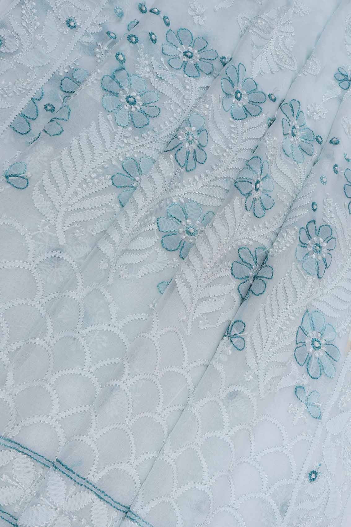Ada Hand Embroidered White Georgette Lucknowi Chikankari Saree With Blouse A588641