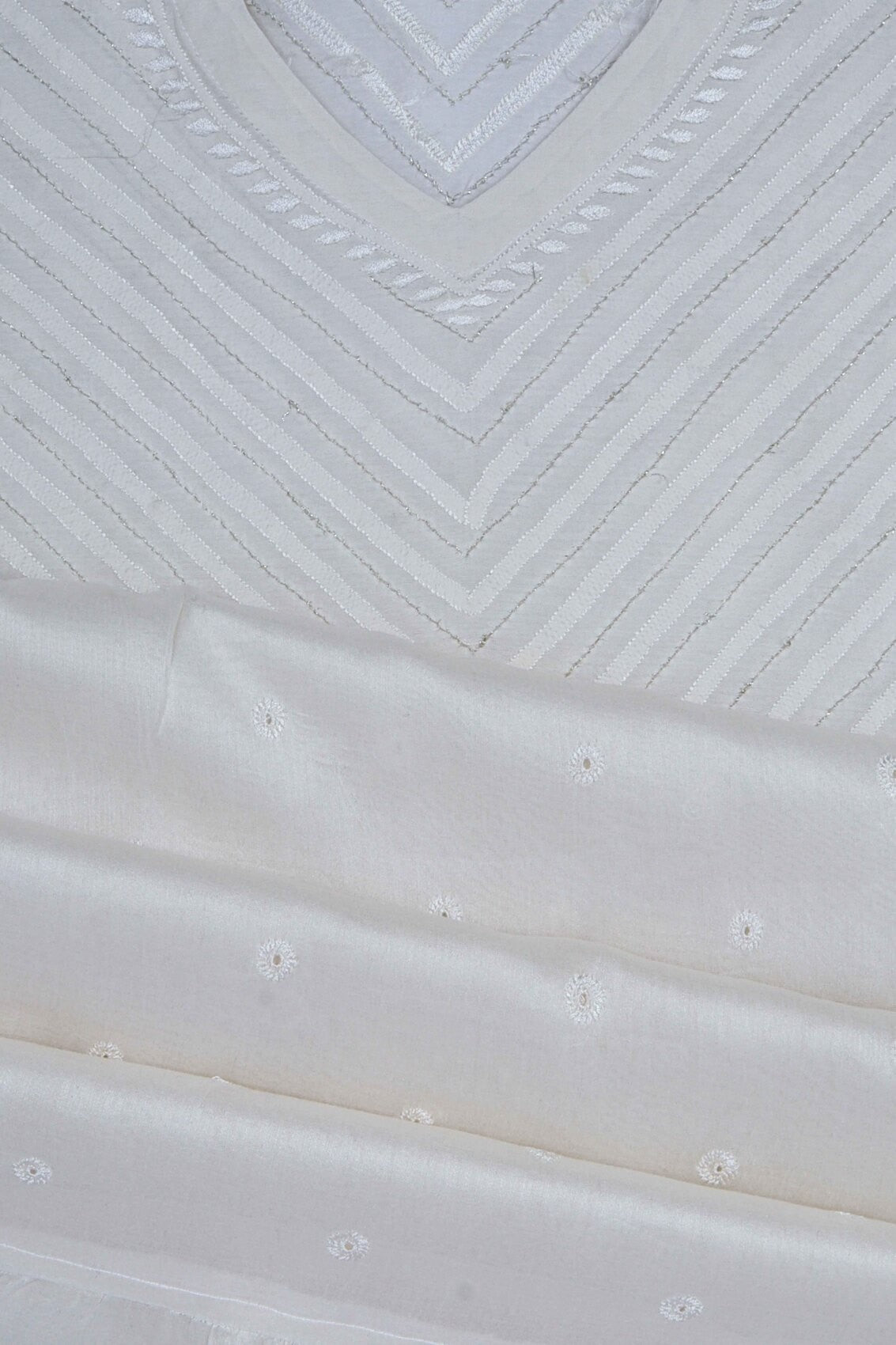 Ada Hand Embroidered White Chanderi Lucknowi Chikankari Unstitched Kurta Dupatta Set With Zari Work A628809