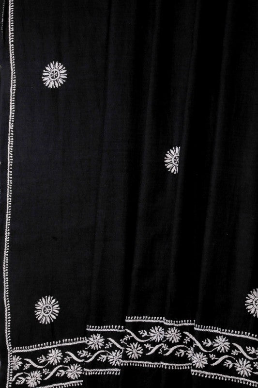 Ada Hand Embroidered Black Pashmina Lucknow Chikan Woolen Stole-A425218