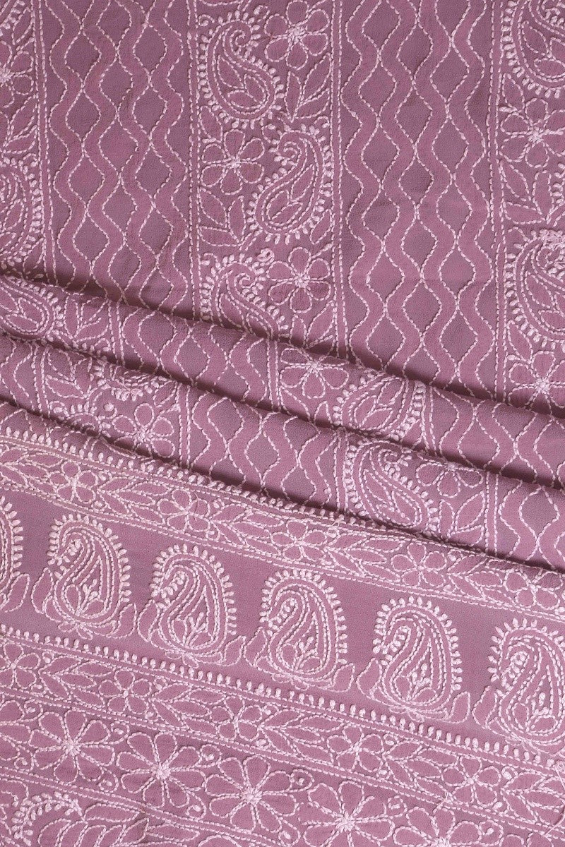 Ada Hand Embroidered Mauve Georgette Lucknowi Chikan Unstitched Kurta Dupatta Set A567447