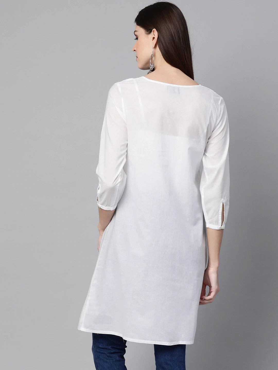 Ada Hand Embroidered White Cotton Lucknowi Chikankari Straight Kurti A390224