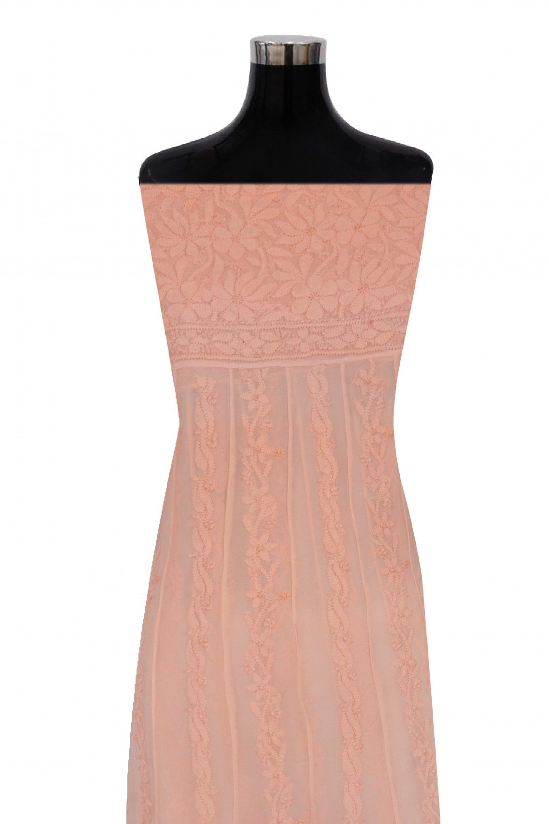 Ada Hand Embroidered Peach Georgette Lucknowi Chikankari Semi-Stitched Anarkali Kurta Piece A566903