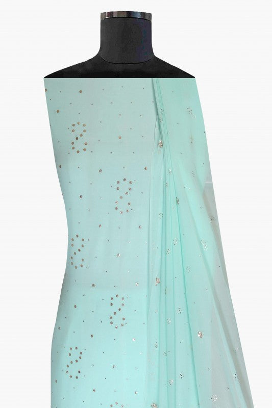 Ada Hand Embroidered Sea Green Crepe Lucknowi Chikan Unstitched Suit Piece With Muqaish Work-A134006