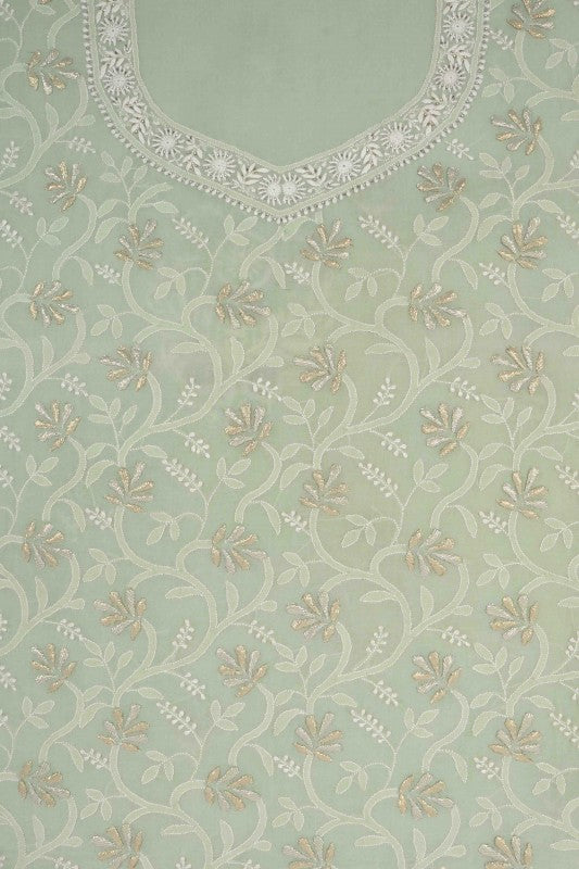 Ada Hand Embroidered Pista Green Organza Lucknowi Chikan Unstitched Kurta Piece With Gota Patti Work A575130