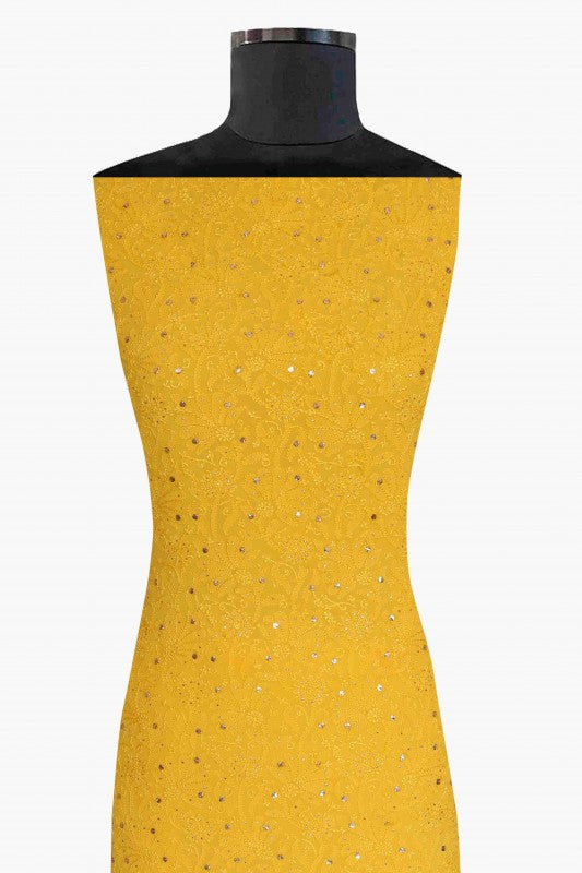 Ada Hand Embroidered Yellow Georgette Lucknowi Chikan Unstitched Kurta Piece with Muqaish Work A597699