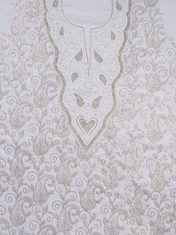 Ada Hand Embroidered White Georgette Lucknowi Chikankari Unstitched Kurta Dupatta Set With Muqaish Work A298860