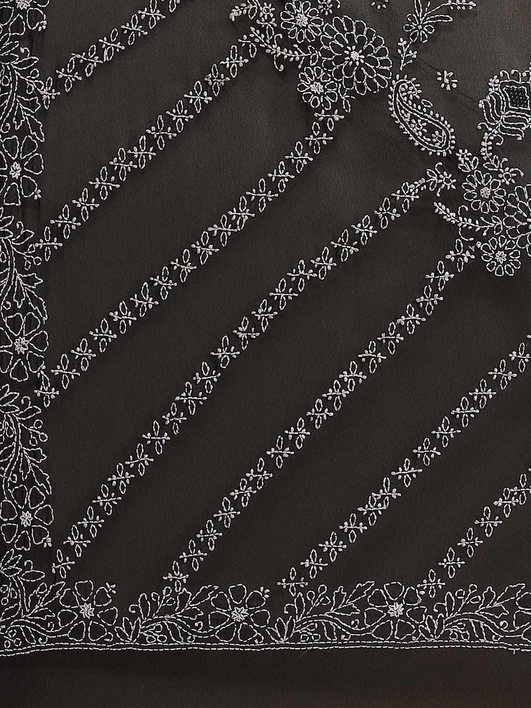 Ada Hand Embroidered Black Georgette Lucknow Chikan Saree With Blouse A130251