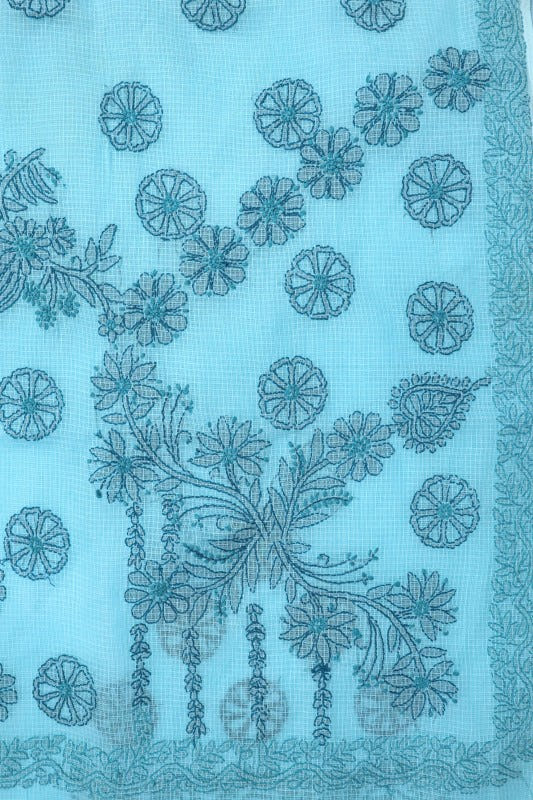 Ada Hand Embroidered Blue Kota Lucknowi Chikankari Saree With Blouse A607032