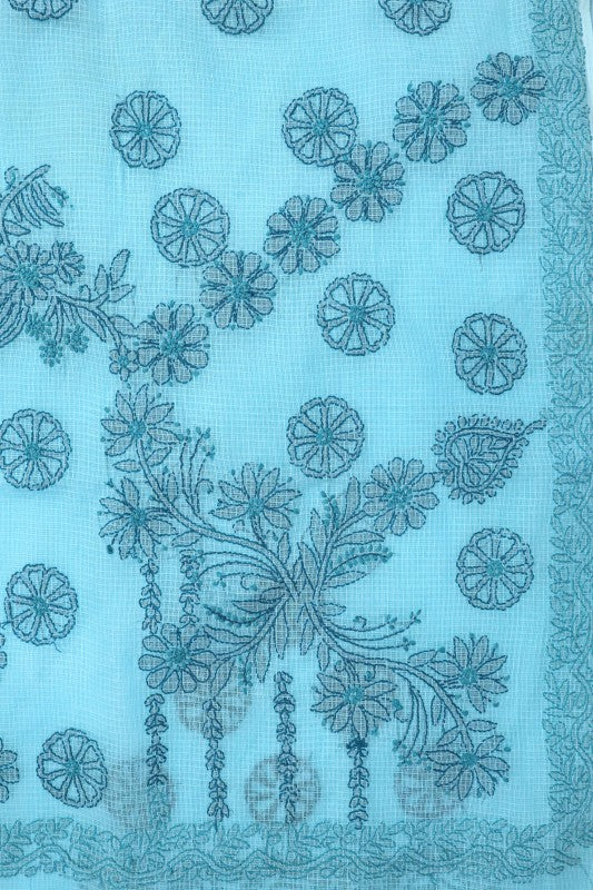 Ada Hand Embroidered Blue Kota Lucknowi Chikankari Saree With Blouse A607032