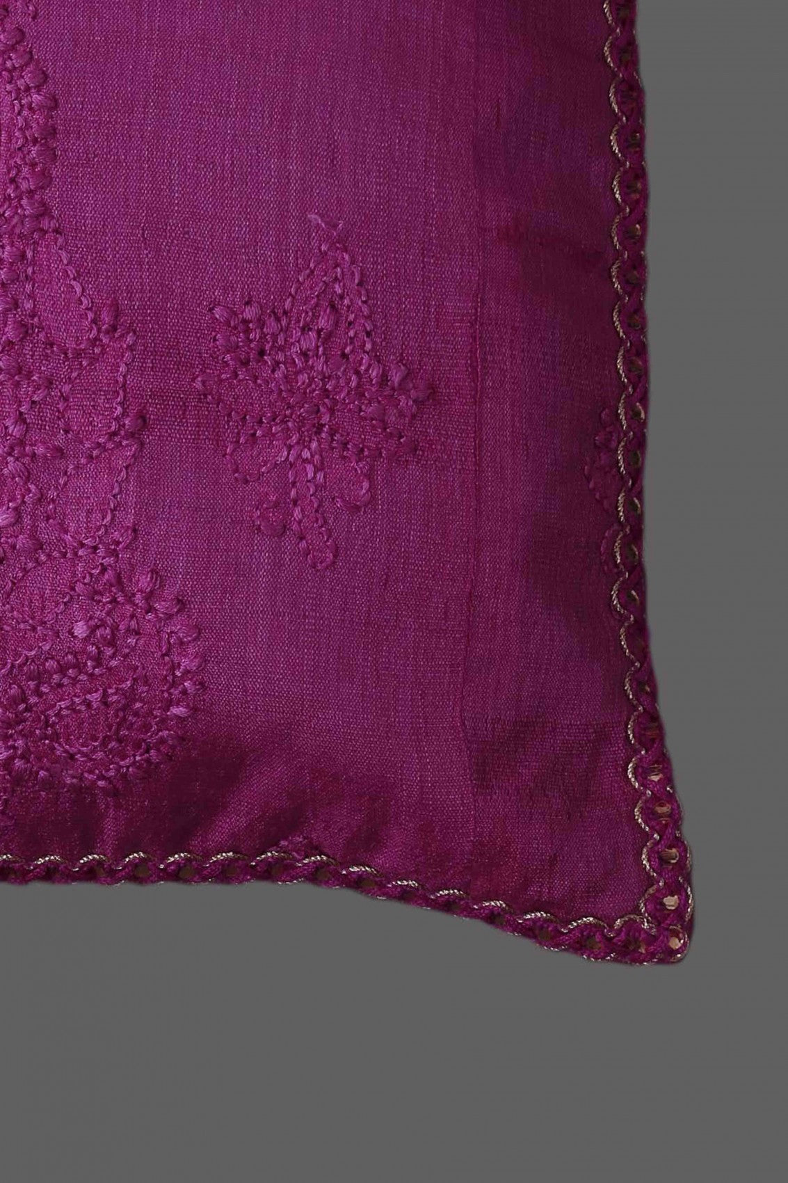 Ada Hand Embroidered Magenta Silk Lucknowi Chikankari Cushion Cover A628222