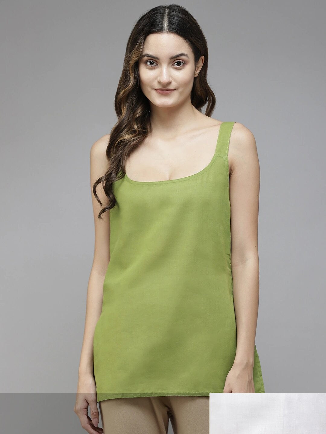 Ada White & Mehndi Green Cotton Short Slips Combo of 2 A111183.