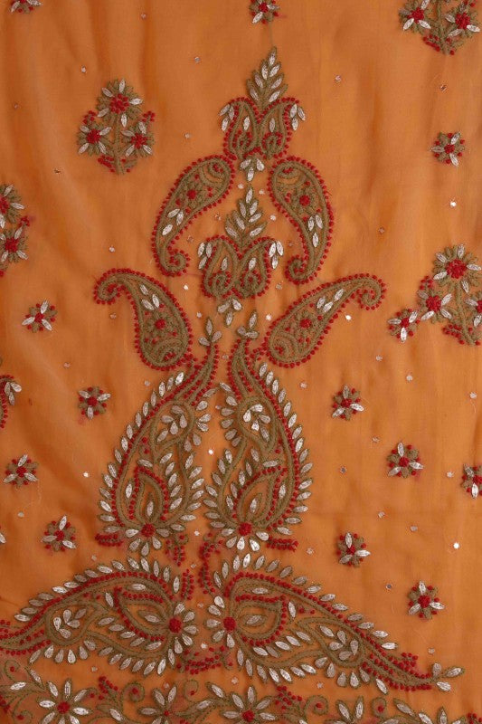 Ada Hand Embroidered Peach Georgette Lucknowi Chikankari Saree/Blouse With Gota Patti Work A183369