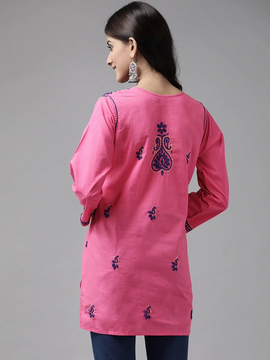 Ada Hand Embroidered Pink Cotton Lucknowi Chikankari Kurti A226697