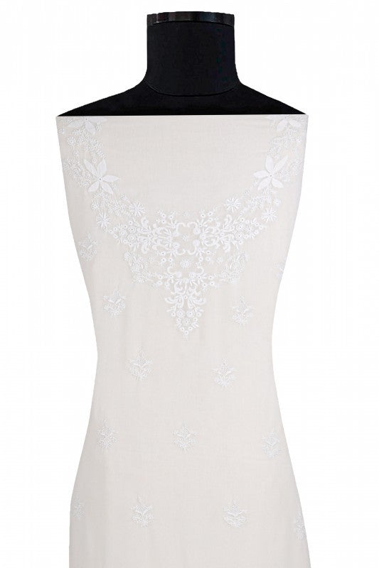 Ada Hand Embroidered White Pure Georgette Lucknowi Chikankari Unstitched Kurta Piece A101999