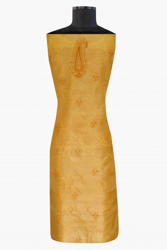 Ada Hand Embroidered Fire Orange Silk Lucknowi Chikan Unstitched Kurta Piece-A567505
