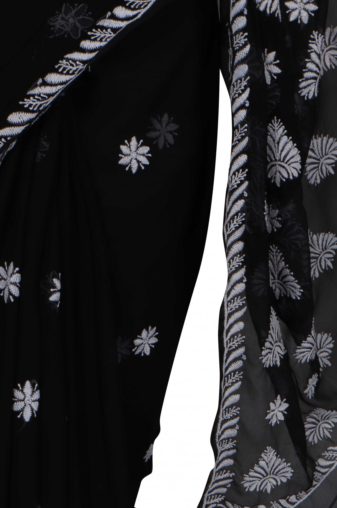 Ada Hand Embroidered Black Georgette Lucknowi Chikankari Saree With Blouse A564485