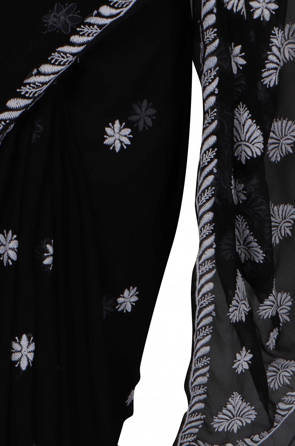 Ada Hand Embroidered Black Georgette Lucknowi Chikankari Saree With Blouse A564485