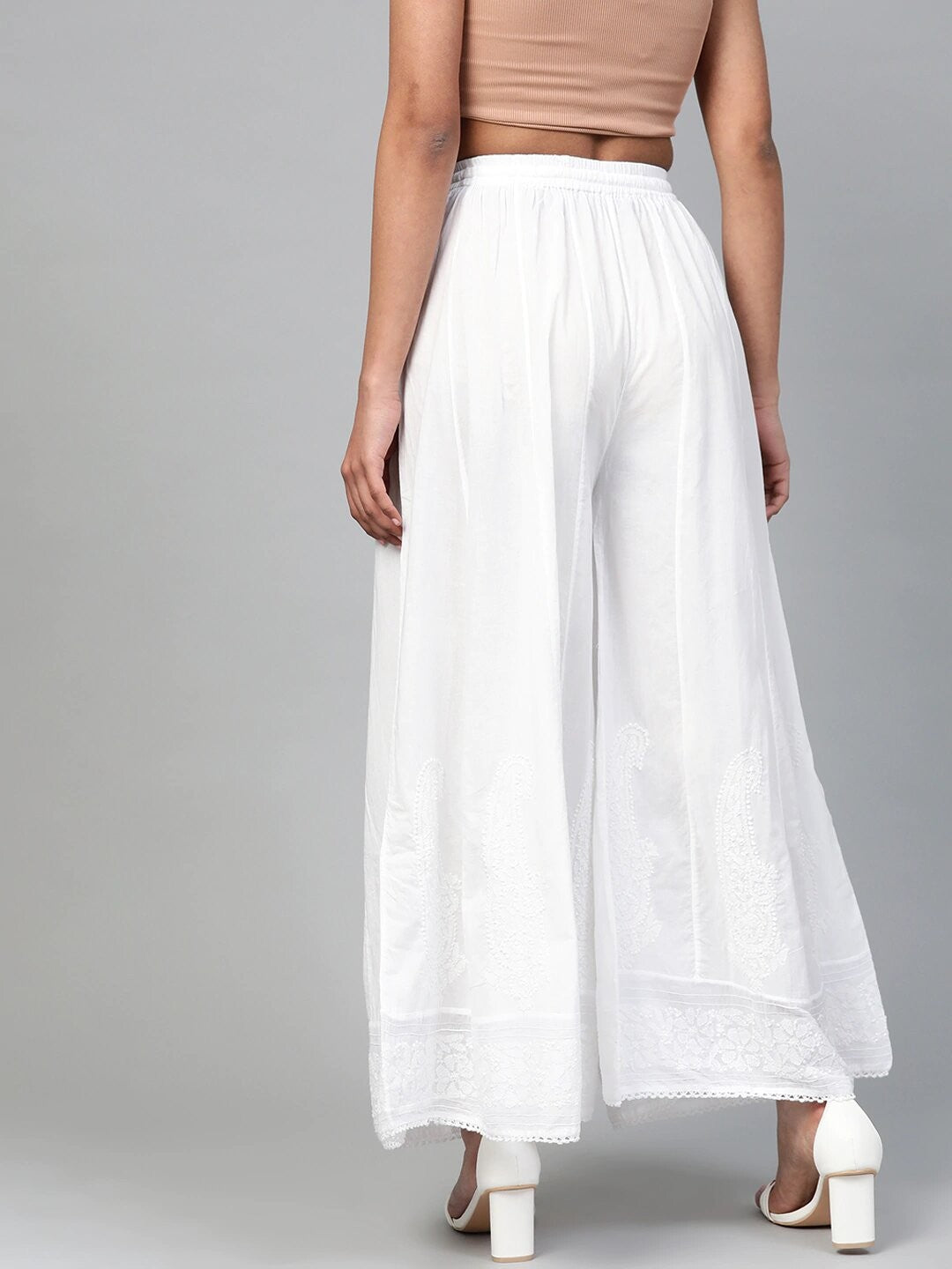 Ada Hand Embroidered White Cotton Lucknowi Chikankari Palazzo A100410