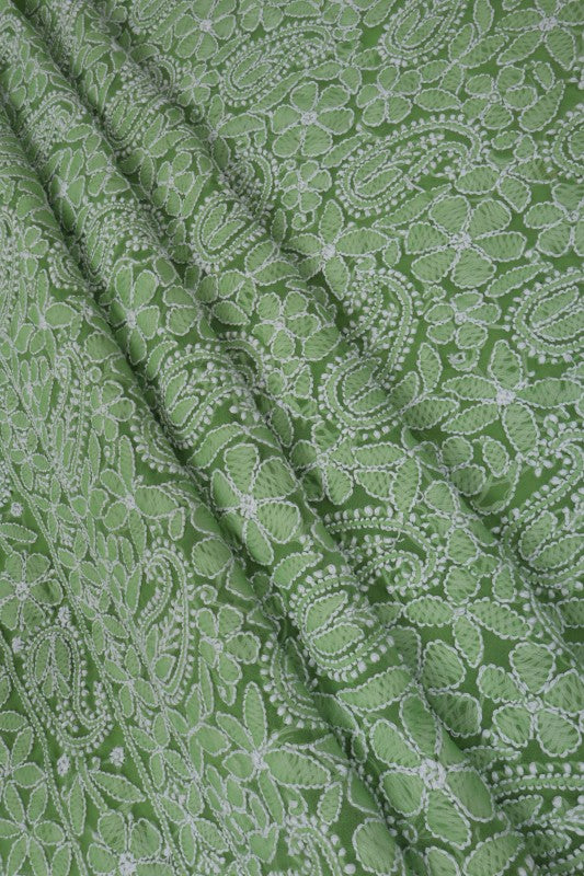 Ada Hand Embroidered Green Georgette Lucknowi Chikan Unstitched Suit Piece A616879