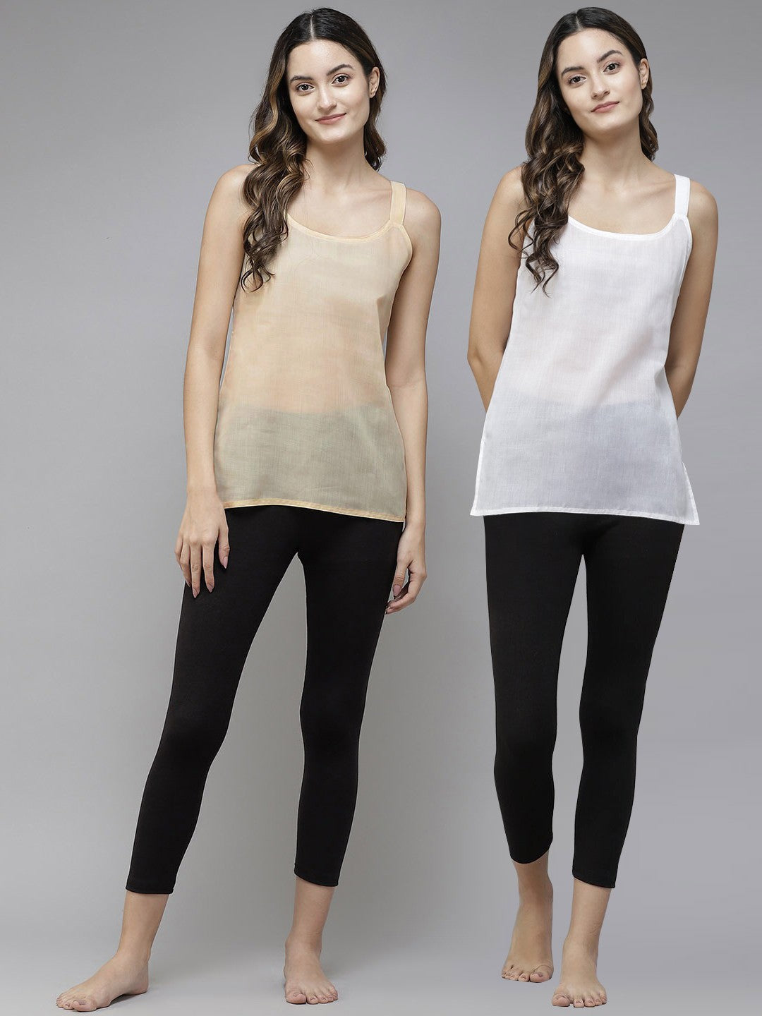 Ada White & Fawn Cotton Short Slips Combo of 2 A111173.