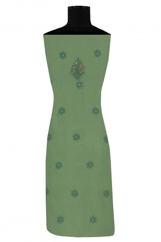 Ada Hand Embroidered Green Georgette Lucknowi Chikan Unstitched Kurta Piece with Pearl & Sequinned Work A31013