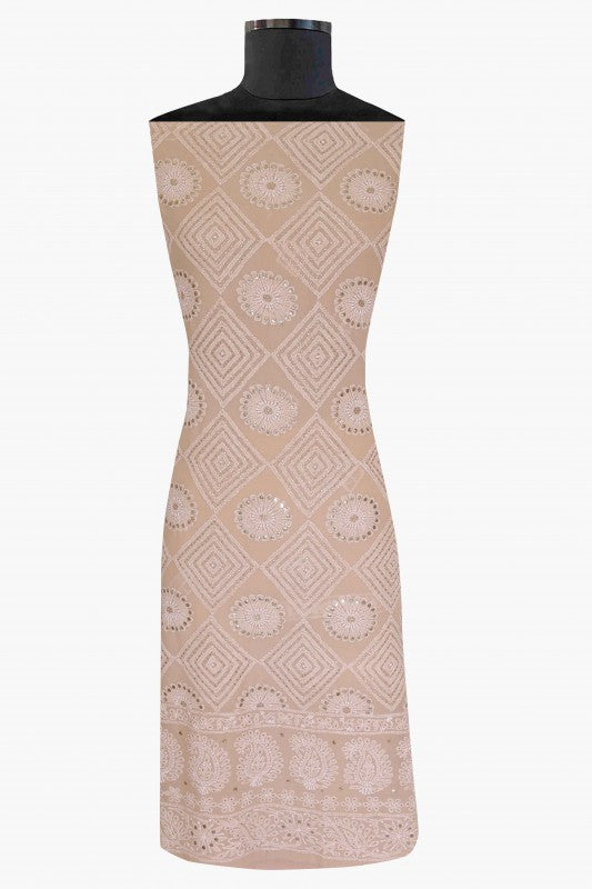 Ada Hand Embroidered Dusty Pink Pure Georgette Lucknowi Chikan Unstitched Kurta Piece With Muqaish Work-A576709