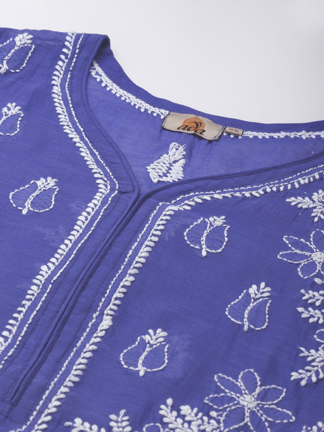 Ada Hand Embroidered Royal Blue Chanderi Lucknow Chikankari Kurta A411372